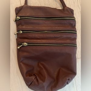 Handmade Leather 3 Zip Pouch Brown with gold zippers